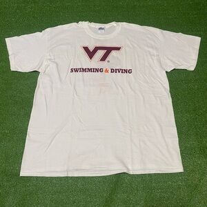 Vintage 00s Virginia Tech Swimming Diving Hokie Bird Tee XL White Y2K Deadstock